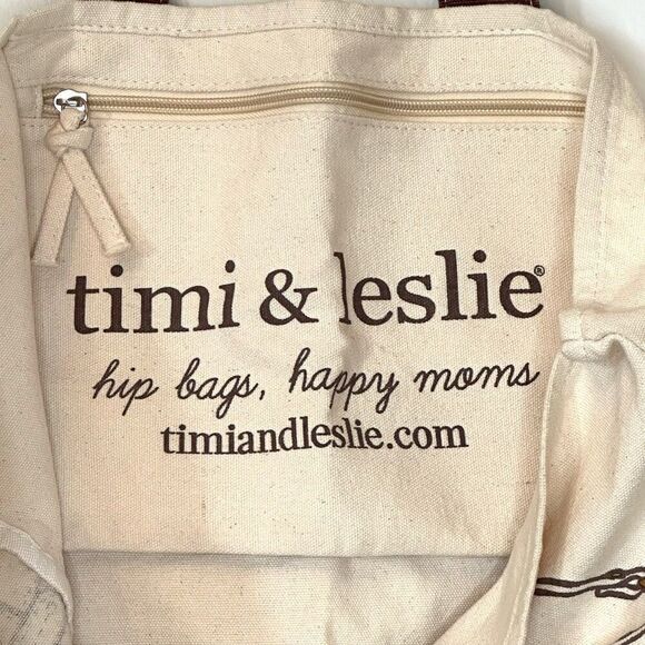 Timi & Leslie Canvas Double Strap Tip Top Happy Moms Cream Tote Bag Size Large - Picture 5 of 6